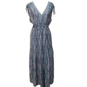Joie Bohemian Maxi Dress Sz M Cornflower Blue Tuscan Floral Cottagecore Vacation